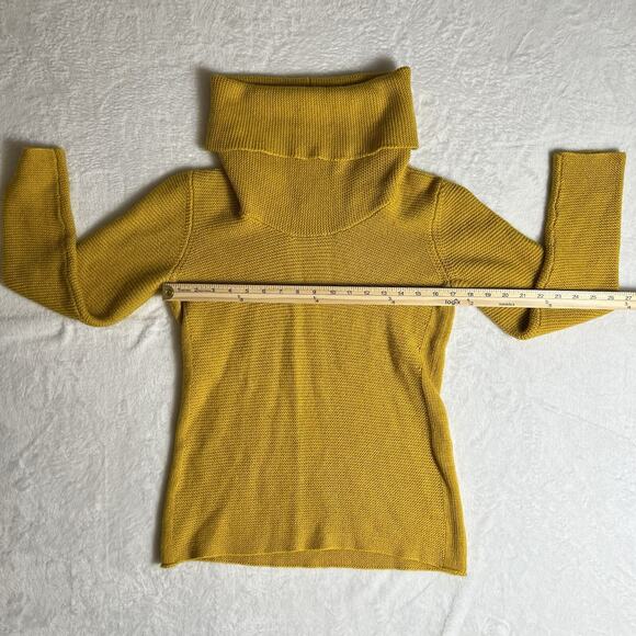 Women's Wool Blend Turtleneck Sweater Size M Mustard Minimalist Capsule Wardrobe - Picture 7 of 10